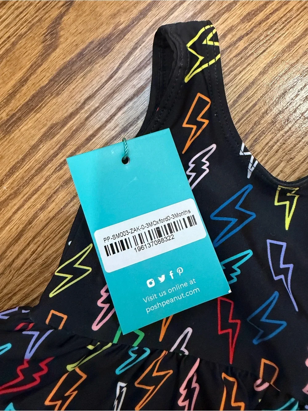 POSH PEANUT Colorful Swimsuit w/ Lightening Bolts — Baby 0-3 Months — NWT